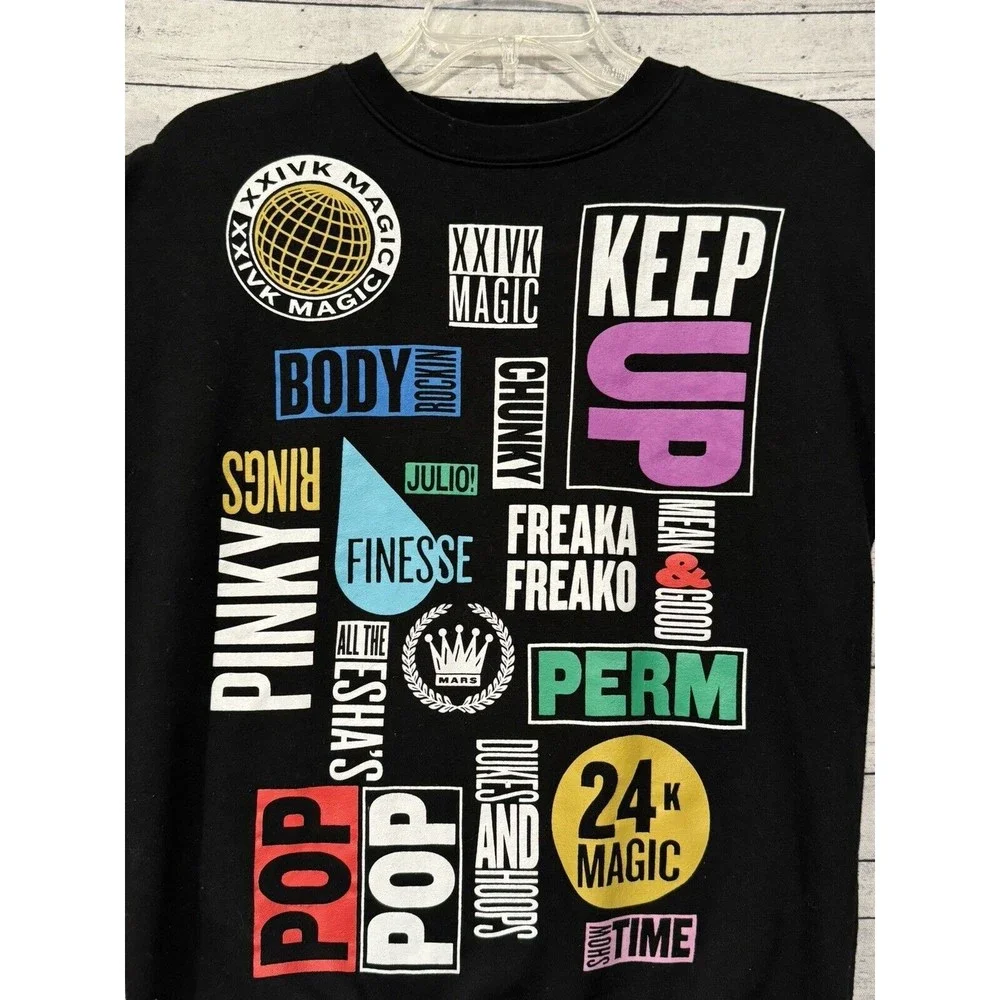 Bruno Mars 24K Magic World Tour OFFICIAL Crewneck Sweatshirt Sweater Black Sz S
